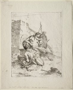 Scherzi di Fantasia: Família Satyr com o Obelisco de Giovanni Battista Tiepolo