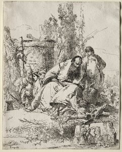 Scherzi: Mágico sentado, menino e quatro figuras, 1735-40.