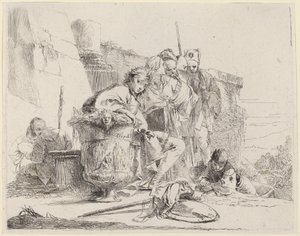 Jovens sentados encostados em uma urna de Giovanni Battista Tiepolo