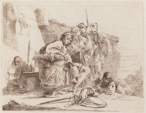 Jovens sentados encostados em uma urna de Giovanni Battista Tiepolo