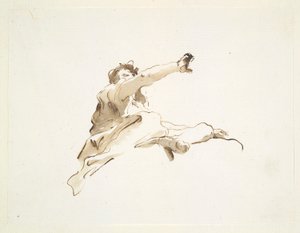 Figura sentada com a cabeça voltada para o braço esquerdo e direito levantado, vista de baixo de Giovanni Battista Tiepolo