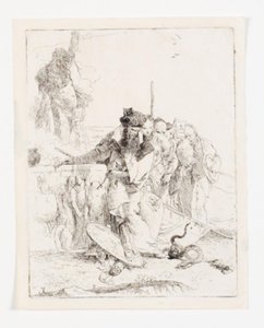 Seis pessoas olhando para uma cobra. Folha da série Scherzi di fantasia. (Rizzi 15; De Vesme 24) de Giovanni Battista Tiepolo