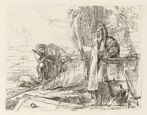 Filósofo permanente e duas outras figuras, de Vari capricci (Vários caprichos) de Giovanni Battista Tiepolo