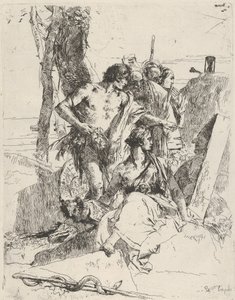 A descoberta do túmulo de Punchinello, do Scherzi, ca. 1743-50. de Giovanni Battista Tiepolo