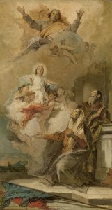 A Imaculada Conceição (Joachim e Anna recebendo a Virgem Maria de Deus Pai) A Virgem Maria apresentada aos Santos Joaquim e Ana por Deus Pai de Giovanni Battista Tiepolo