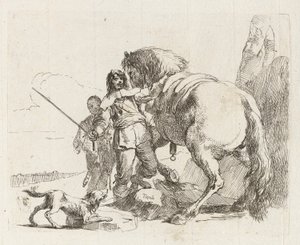 O cavaleiro de pé ao lado de seu cavalo, de Vari capricci (Vários caprichos) de Giovanni Battista Tiepolo