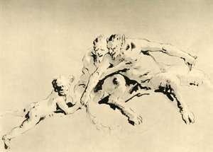 Dois Fauns e um Cupido, meados do século XVIII, 1928 de Giovanni Battista Tiepolo