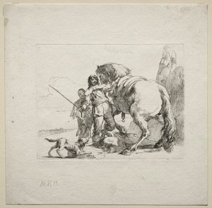 Vários Caprichos: O Cavaleiro Montando seu Cavalo, 1785. de Giovanni Battista Tiepolo