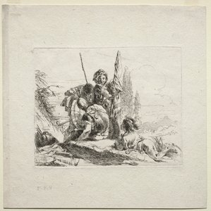 Vários Caprichos: Os Três Soldados e o Menino, 1785. de Giovanni Battista Tiepolo