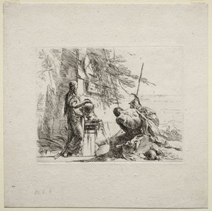 Vários caprichos: a mulher de pé com as mãos em um vaso de Giovanni Battista Tiepolo