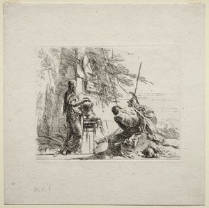 Vários caprichos: A mulher de pé com as mãos em um vaso, 1785. de Giovanni Battista Tiepolo