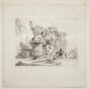 Vários Caprichos: O Jovem Sentado, Encostado a uma Urna, 1785. de Giovanni Battista Tiepolo