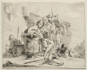 Vários caprichos: jovem sentado, encostado numa urna de Giovanni Battista Tiepolo