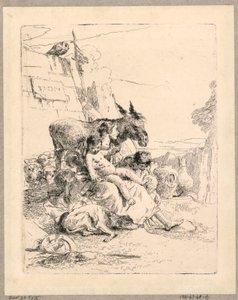 Mulher com dois filhos e um burro, placa 21 do Scherzi di Fantasia de Giovanni Battista Tiepolo