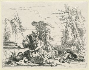 Mulheres e homens sobre uma pira ardente de ossos de Giovanni Battista Tiepolo