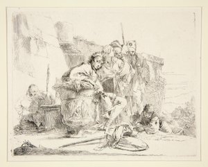 Jovem Sentado e Apoiado numa Urna, da série Vari Capricci de Giovanni Battista Tiepolo