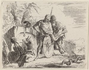Jovem soldado com filósofo e mulher sentada de Giovanni Battista Tiepolo