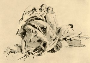 Jovem mulher com menino, Rivergod e Satyr, meados do século XVIII, 1928 de Giovanni Battista Tiepolo