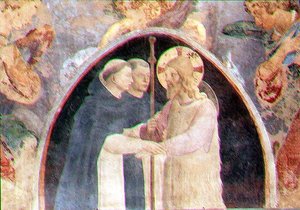 Cristo recebendo dois frades dominicanos, lunette (afresco) (detalhe de 78936) de Giovanni Battista Vanni
