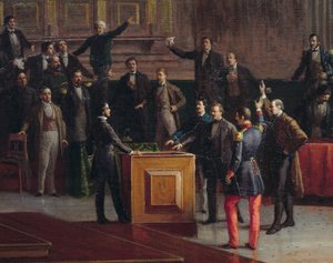 Governo temporário de Veneza escolhendo a resistência ao fim amargo (1849), pintura de Giovanni Battista Della Libera de Giovanni Battista della Libera