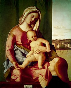 A Madona e o Menino com um Doador (sobre painel) de Giovanni Bellini