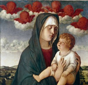 Virgem com criança e anjos. Detalhe (tempera no painel