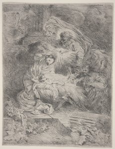 A Natividade com Deus Pai, a Pomba do Espírito Santo e os Anjos, c.1645 (gravura) de Giovanni Benedetto Castiglione