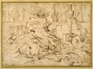 A praga em Ashdod (caneta e tinta sobre papel) de Giovanni Benedetto (1609 64) Castiglione
