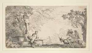 Um Sátiro Descansando Sob um Herm de Giovanni Benedetto Castiglione