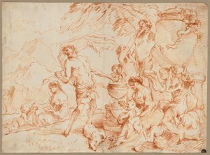 Bacanal Antes de um Herm, início dos anos 1660. de Giovanni Benedetto Castiglione