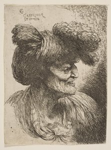 Busto de velho sem barba de perfil voltado para a direita, da série Small Head ..., ca. 1645-1650. de Giovanni Benedetto Castiglione