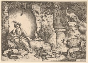 Circe transformando os companheiros de Ulisses em bestas, 1650-1651. de Giovanni Benedetto Castiglione