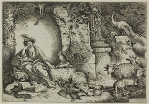Circe com os companheiros de Ulisses transformados em animais de Giovanni Benedetto Castiglione