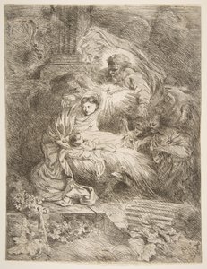 Deus Pai observando a Virgem e o Menino, anjos à direita, ca. 1645-47. de Giovanni Benedetto Castiglione