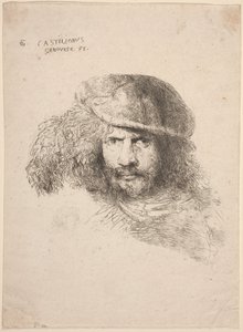Cabeça de um jovem com um chapéu de penas (o chamado autorretrato) de Giovanni Benedetto Castiglione