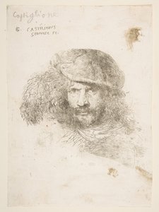 Cabeça de um homem vestindo um boné de penas, possivelmente Bernini, possivelmente um auto-retrato ..., ca. 1645-1650. de Giovanni Benedetto Castiglione