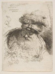Cabeça de um velho barbudo com um turbante, da série Small Heads in Orie ..., ca. 1645-1650. de Giovanni Benedetto Castiglione