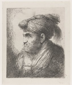 Cabeça de um homem vestindo um turbante com borla Grande estudo de cabeças com chapelaria oriental (título da série) de Giovanni Benedetto Castiglione
