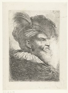 Cabeça de um homem com turbante e chapéu de pele Grande estudo de cabeças com chapelaria oriental (título da série) de Giovanni Benedetto Castiglione