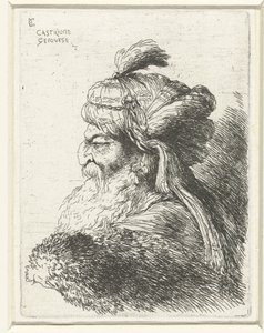 Cabeça de um velho com um turbante Pequeno estudo de cabeças com chapelaria oriental (título da série) de Giovanni Benedetto Castiglione