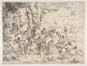 Labão à procura de ídolos entre as posses de Jacobs, ca. 1635-40. de Giovanni Benedetto Castiglione