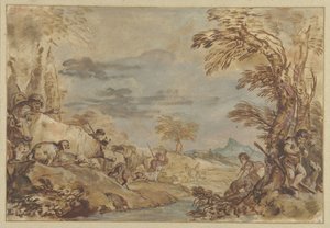 Paisagem com rebanhos migratórios de Giovanni Benedetto Castiglione