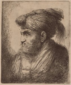 Homem com barba e cocar com borlas, virado para a esquerda de Giovanni Benedetto Castiglione