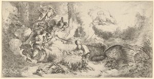 Natividade com Deus Pai e anjos, ca. 1647-50. de Giovanni Benedetto Castiglione