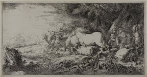 Noé e os animais entrando na arca de Giovanni Benedetto Castiglione