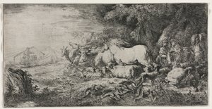 Noé e os animais entrando na arca, 1650-1655. de Giovanni Benedetto Castiglione