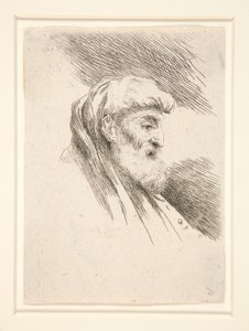 Velho com Barba Longa, de perfil, virado para a direita, da série Les petites tetes d de Giovanni Benedetto Castiglione