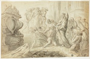 Ressurreição de Lázaro (reto); Viajantes com Carrinho Outside Inn (verso) de Giovanni Benedetto Castiglione