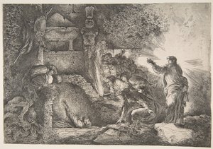 Ressurreição de Lázaro, 1645-1650. de Giovanni Benedetto Castiglione