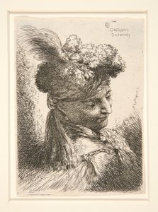 Jovem sem barba, visto na vista 3/4, virado para a direita, olhando para baixo, a partir da série Les petites tetes, d de Giovanni Benedetto Castiglione